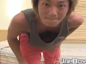 Japanese jock with perfect butt strokes his huge cock rough