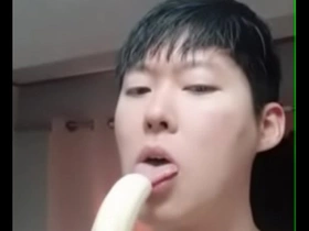 My korean sucking on his favorite fruit