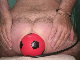Huge 13 cm wide inflatable ball stretching my anus to the max in slow motion.