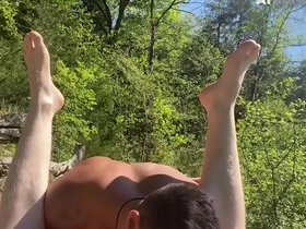 Asslicking stud barebacks ginger bottom during outdoor duo